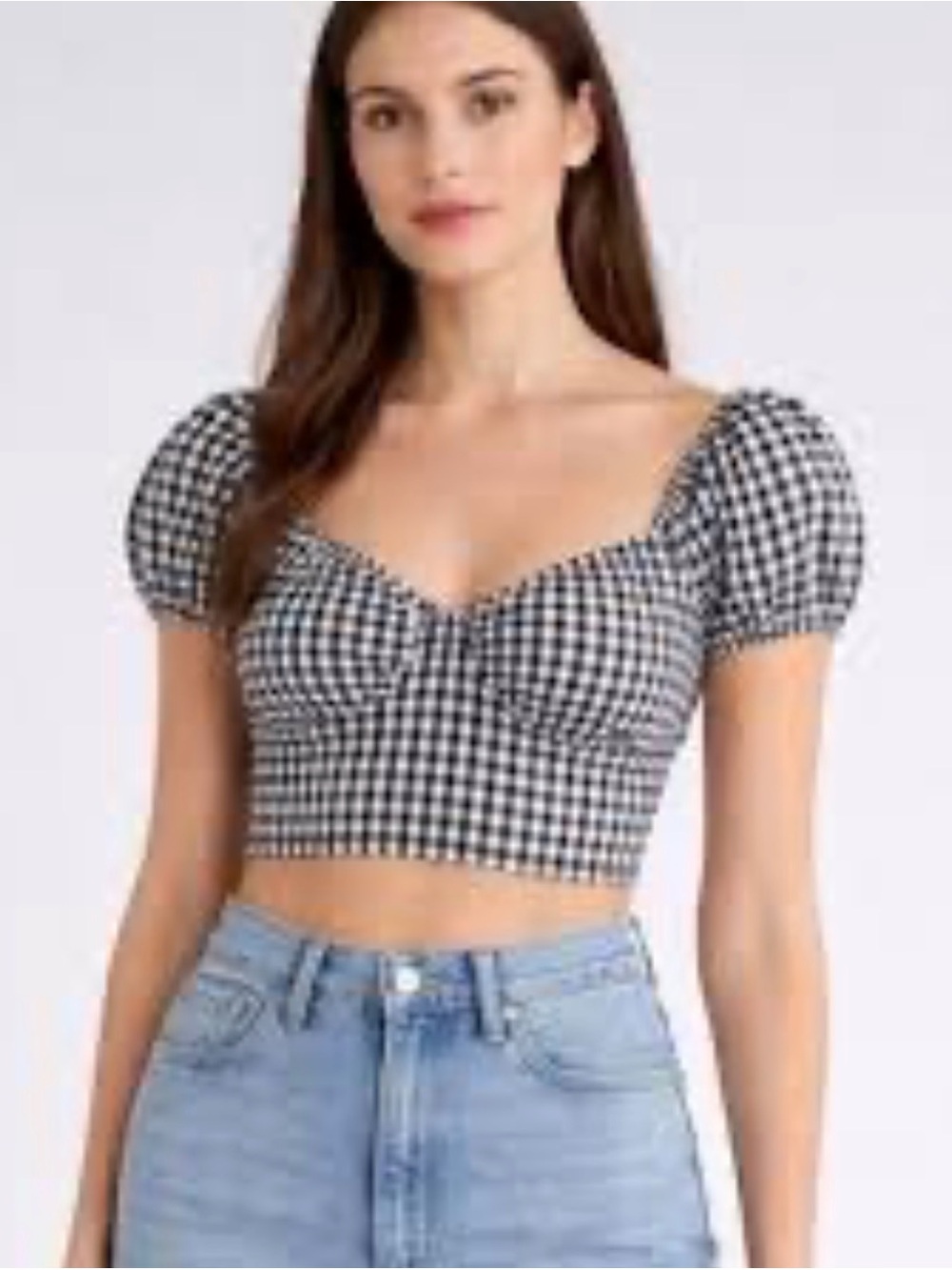NWT Abound Gingham‎ Puff Sleeve Milkmaid Crop Top Size L